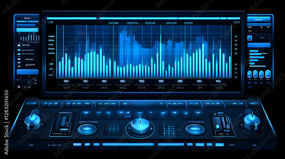 Poster analyzing sound frequencies digital workspace data visualization interactive modern technology trend