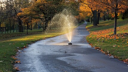 Efficient lawn irrigation with automatic sprinklers for summer watering in residential areas