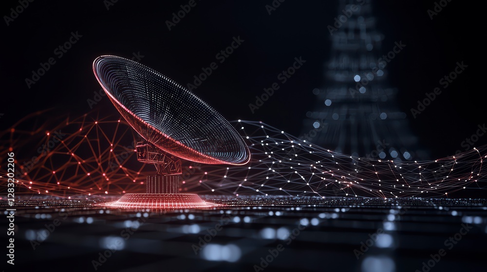 Poster futuristic communication network: a captivating digital representation of a satellite dish, seamless