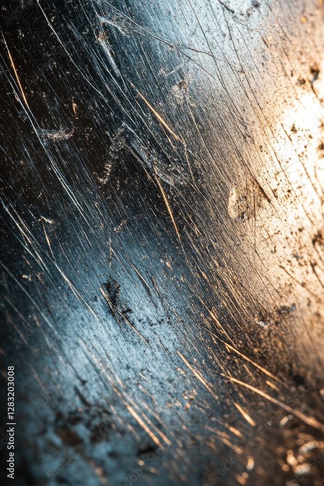Poster a close-up view of a metal surface with various scratches and marks