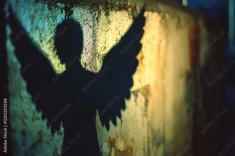 Poster a shadow of a bird forms on a wall, perfect for use in presentations or designs where a subtle natur