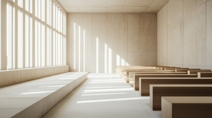 Fototapeta premium A legislative hall with smooth stone walls and neutral tones. Featuring simplicity and authority