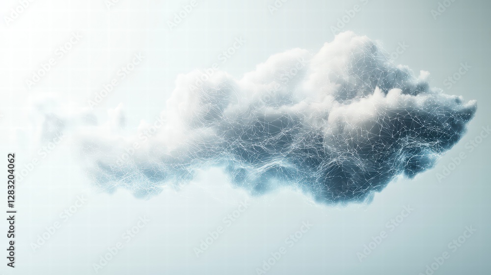 Poster atmospheric cloudscape: a detailed view of a fluffy, billowing cloud with intricate textures and sub