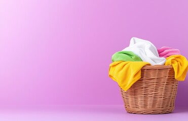 Colorful Laundry Basket on Purple Background