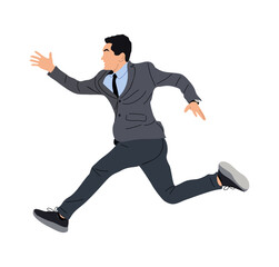 Young businessman running. Confident man in formal suit full length side view. Business competition and leadership concept. Flat vector realistic illustration isolated