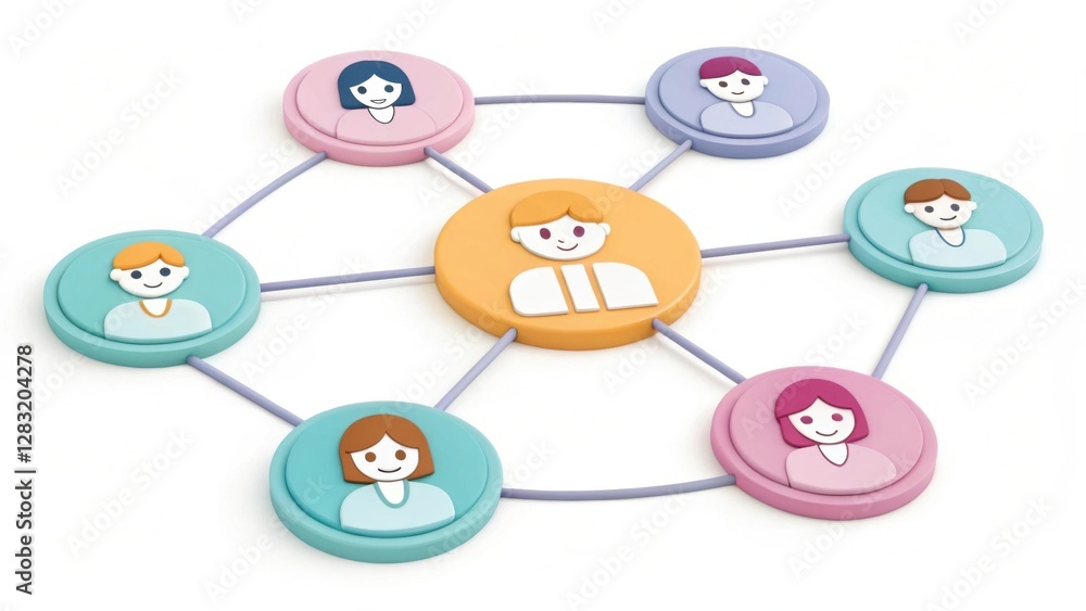 Poster a visual representation of a social network, featuring interconnected profiles of individuals in a c