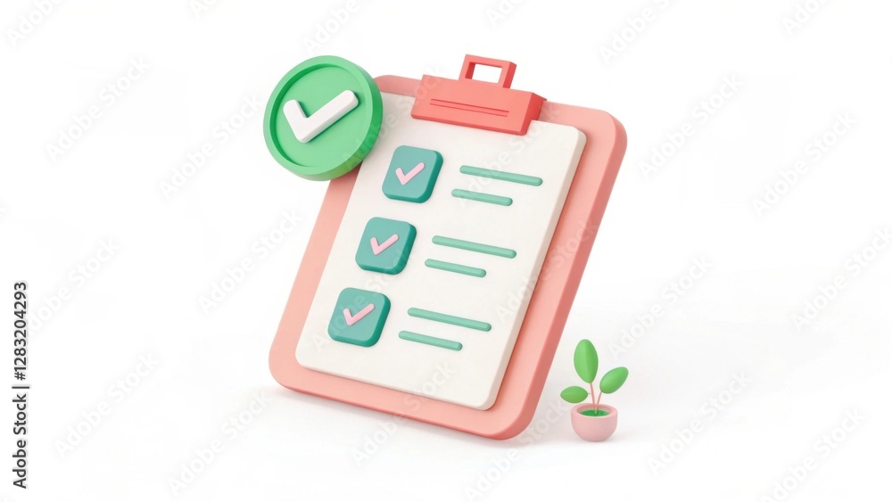 Poster a colorful checklist with checkmarks and a plant, symbolizing organization and growth.