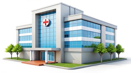 Modern Hospital Building on White Background