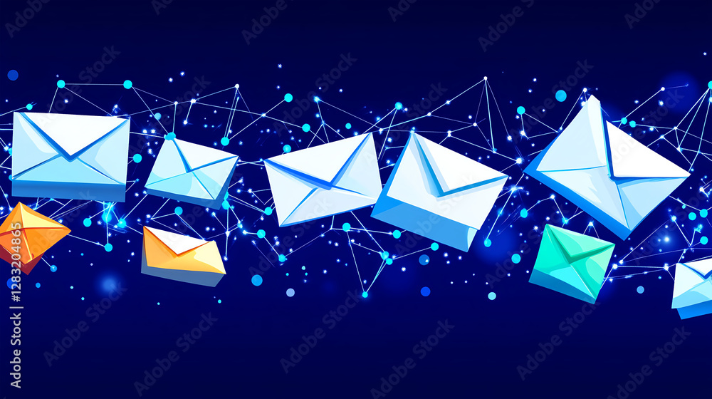 Poster sending and receiving emails digital space graphic design network environment aerial view communicat