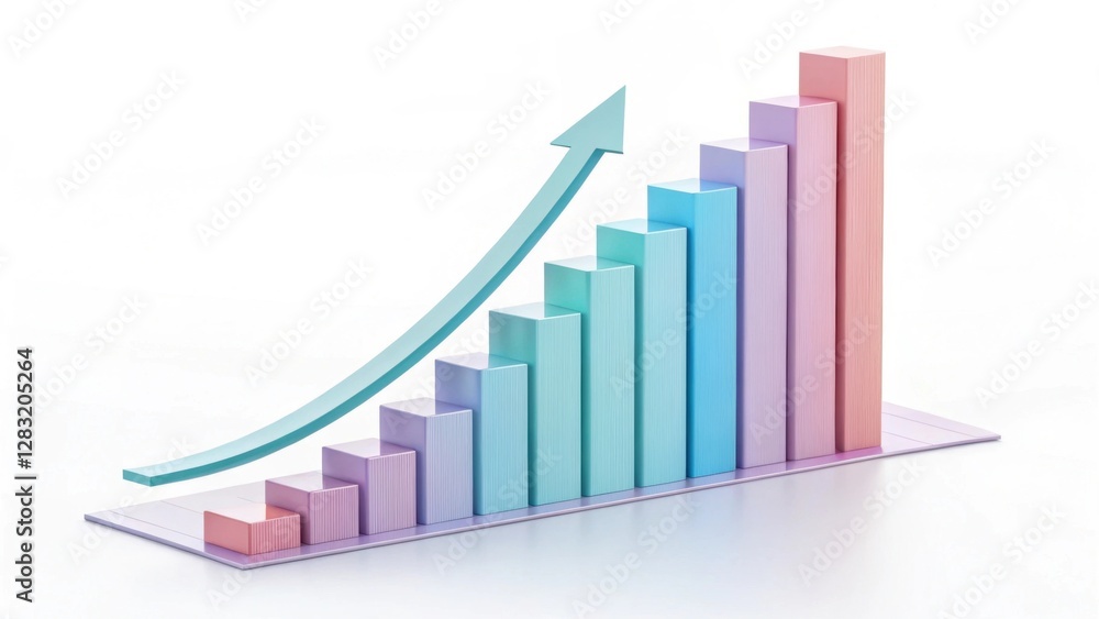 Poster a colorful bar graph shows steady growth, with an upward arrow indicating positive progress and incr