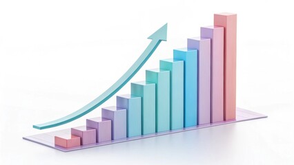A colorful bar graph shows steady growth, with an upward arrow indicating positive progress and increasing values.
