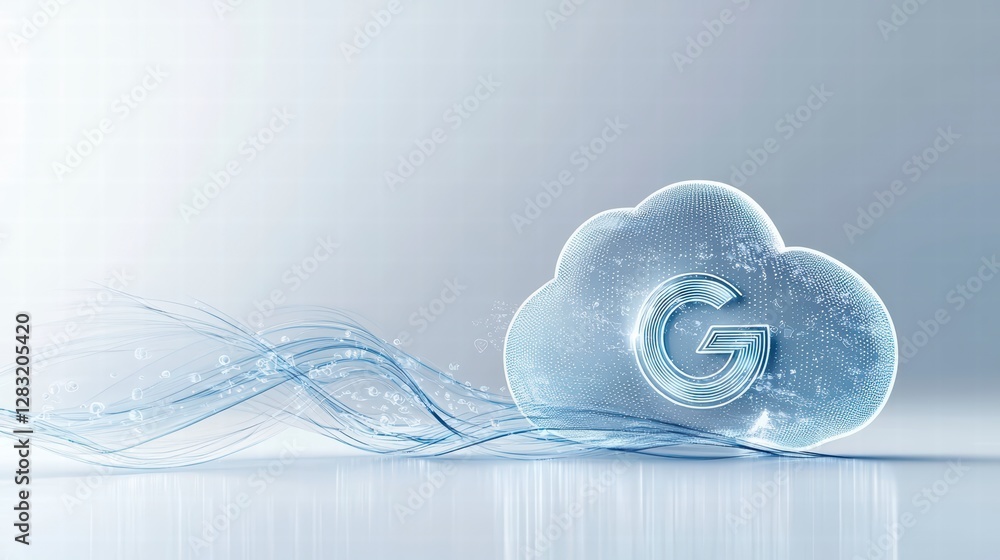 Poster cloud data connectivity: a mesmerizing illustration of a digital cloud with flowing data streams, sy