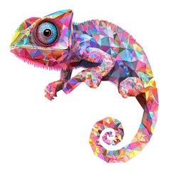 Vibrant Chameleon in Low-Poly Style: A Kaleidoscope of Colors!