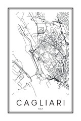 Printable downtown road map poster of the Italian city of CAGLIARI on solid white background with city name