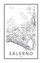 Obraz premium Printable downtown road map poster of the Italian city of SALERNO on solid white background with city name