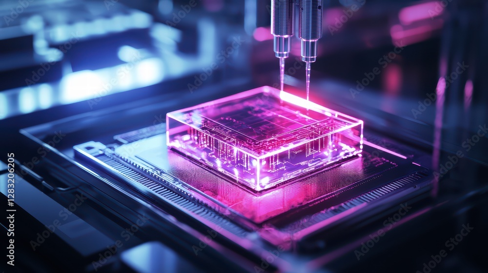 Poster precision in progress: a cutting-edge 3d printing process meticulously constructs a complex microchi