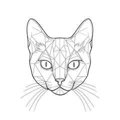 Obraz premium Geometric Cat Portrait: A captivating line drawing of a feline face, showcasing intricate geometric details against a stark white background.