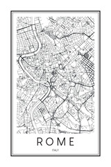 Printable downtown road map poster of the Italian city of ROME on solid white background with city name
