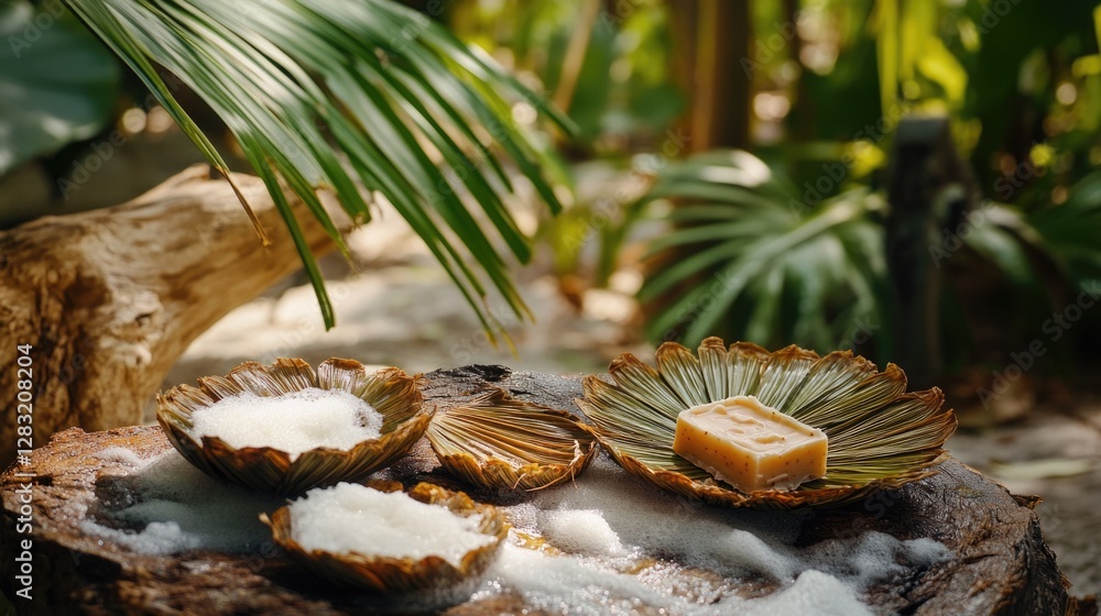 Poster a pair of shells resting on a wooden surface, ready for use or display