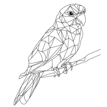 recommend clip art: Geometric Parrot: A captivating line art design of a parrot perched on a branch, showcasing intricate polygonal details.