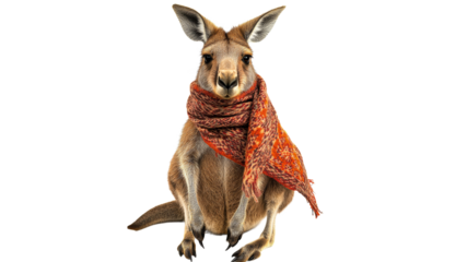 Kangaroo wearing a scarf in a playful pose