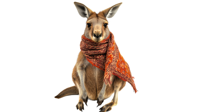 Kangaroo wearing a scarf in a playful pose
