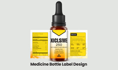 
A medicine dropper bottle featuring a custom label design with nutritional facts and product details is ideal for branding supplements or medicines.