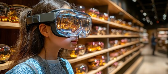 Young woman experiences virtual reality in a store setting