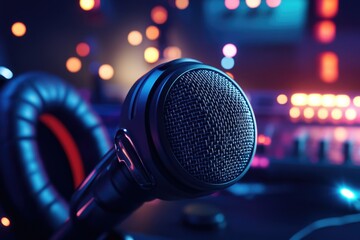 Obraz premium A microphone sitting on a table with a calm background