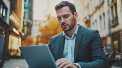 Urban businessman stylish demeanor plans corporate strategies. Isolation and Loneliness Rise in Remote Work Settings. Man embodies drive success fast-paced business world