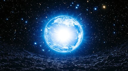 Obraz premium Glowing blue orb in dark space, cosmic energy.