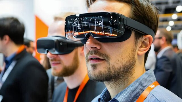 Developers presenting wearable tech solutions for healthcare monitoring at an innovation fair.