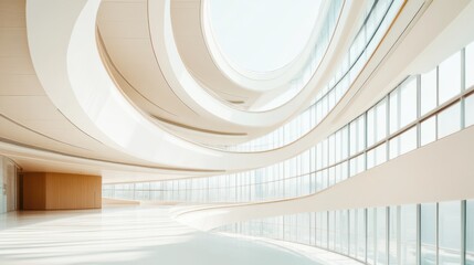 Obraz premium A legislative hall with soft pastel tones and curved architecture. Featuring harmony and inclusiveness