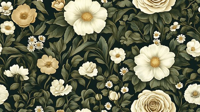 A timeless vintage floral pattern, featuring soft roses and wildflowers in pale blush and ivory hues.
