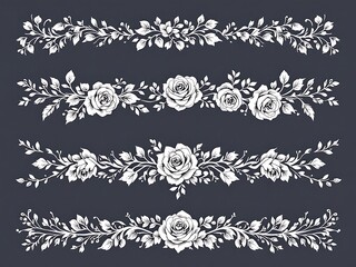 Ornate Rose Floral Divider Sets Intricate Botanical Illustration Decorative Element Design Collection