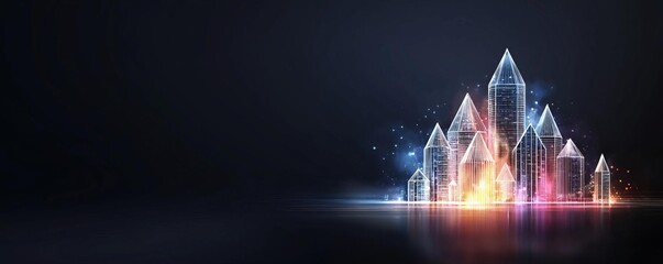 Abstract glowing crystals in a dark digital landscape.