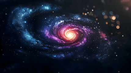 Spiral Galaxy Illuminated With Vibrant Colors And Celestial Nebula Against Dark Space Background