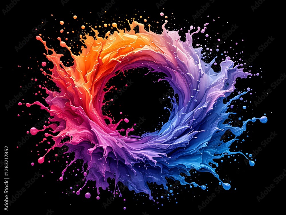 Poster vibrant splash color explosion abstract art circular burst with a dark background artistic motion