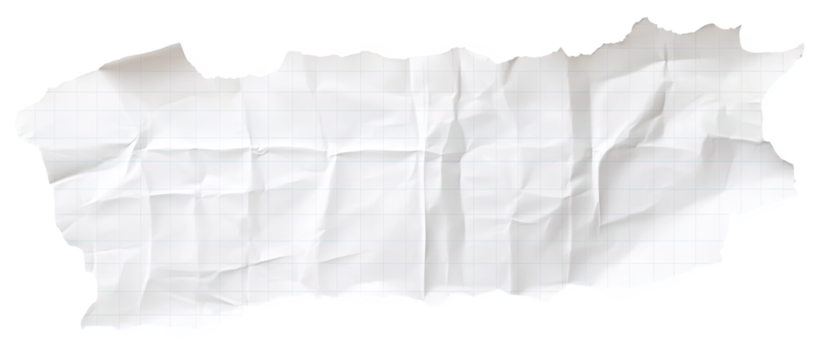 Crumpled white paper with grid pattern exposed on a clean background highlighting texture and detail