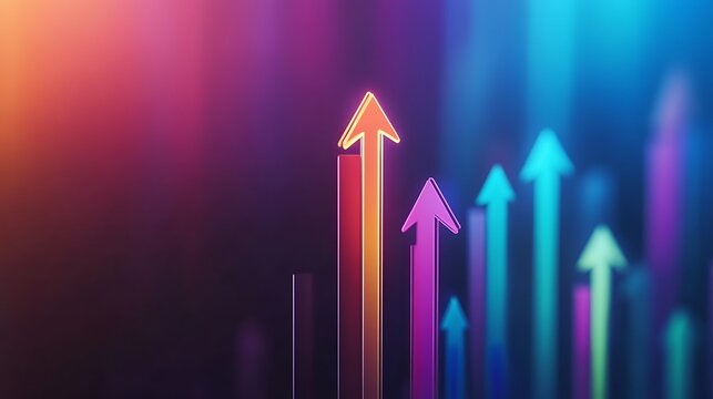 Colorful geometric arrows pointing upward representing growth and success in a digital space