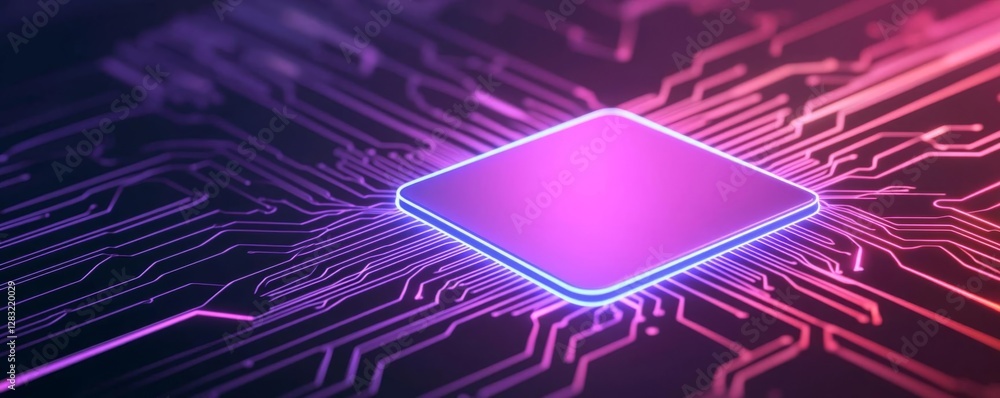 Poster futuristic microprocessor on a vibrant circuit board.