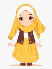 Fototapeta premium A cute illustrated girl wearing traditional Islamic clothes