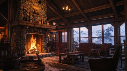 Cozy Mountain Lodge: A Warm Retreat with a Crackling Fireplace and Stunning Views