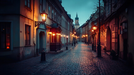 Obraz premium Charming Cobblestone Street Scene 