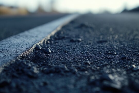 A close-up shot of a road with a smooth asphalt surface, ideal for use in infrastructure or construction-related projects