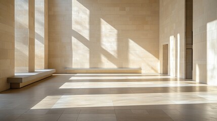 Obraz premium A legislative hall with stone walls and natural lighting. Featuring strength and sustainability