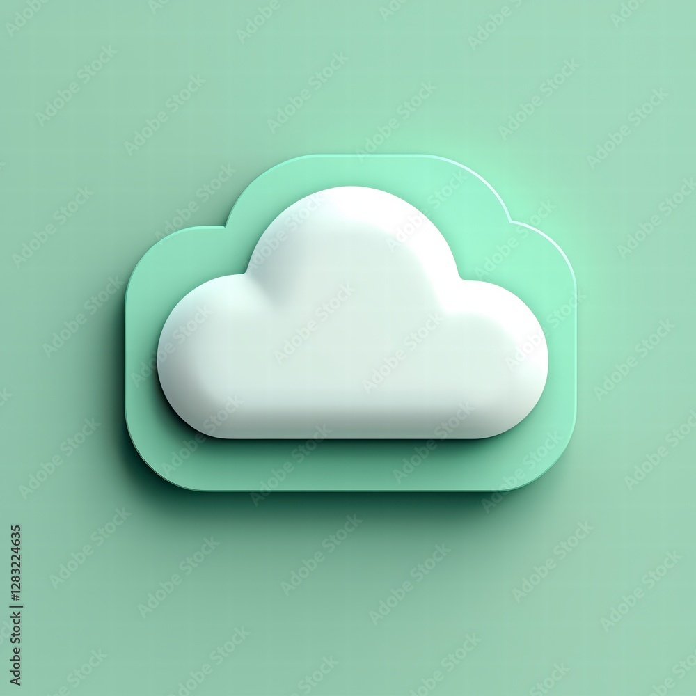 Poster cloud computing icon: a minimalist representation of cloud computing, a white fluffy cloud sits atop