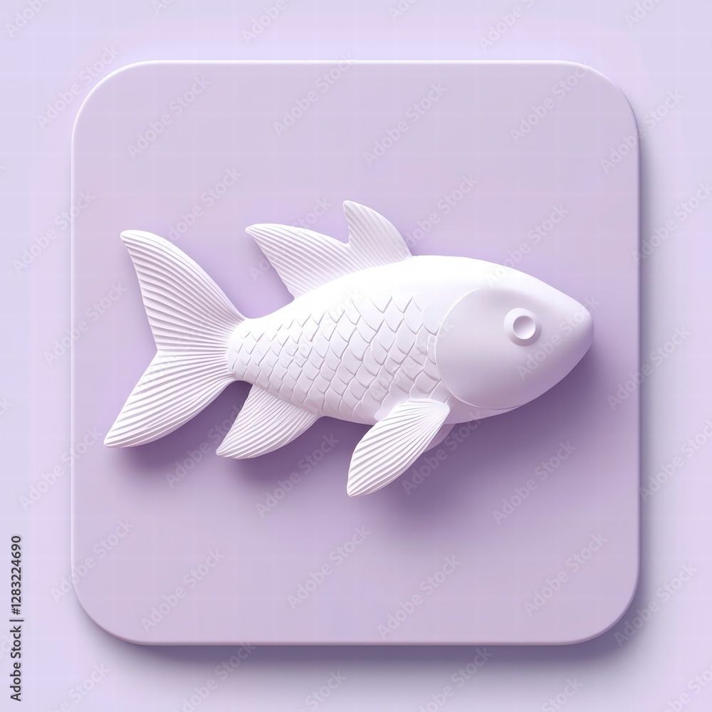 Poster simplicity and serenity: a minimalist 3d rendering features a sleek, stylized fish sculpture, exudin