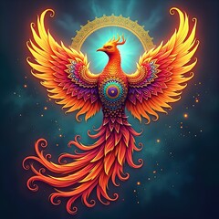 Fototapeta premium Phoenix Bird Rising from the Flames – Mythical Firebird Artwork