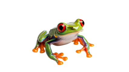 Colorful red eyed tree frog on a white background